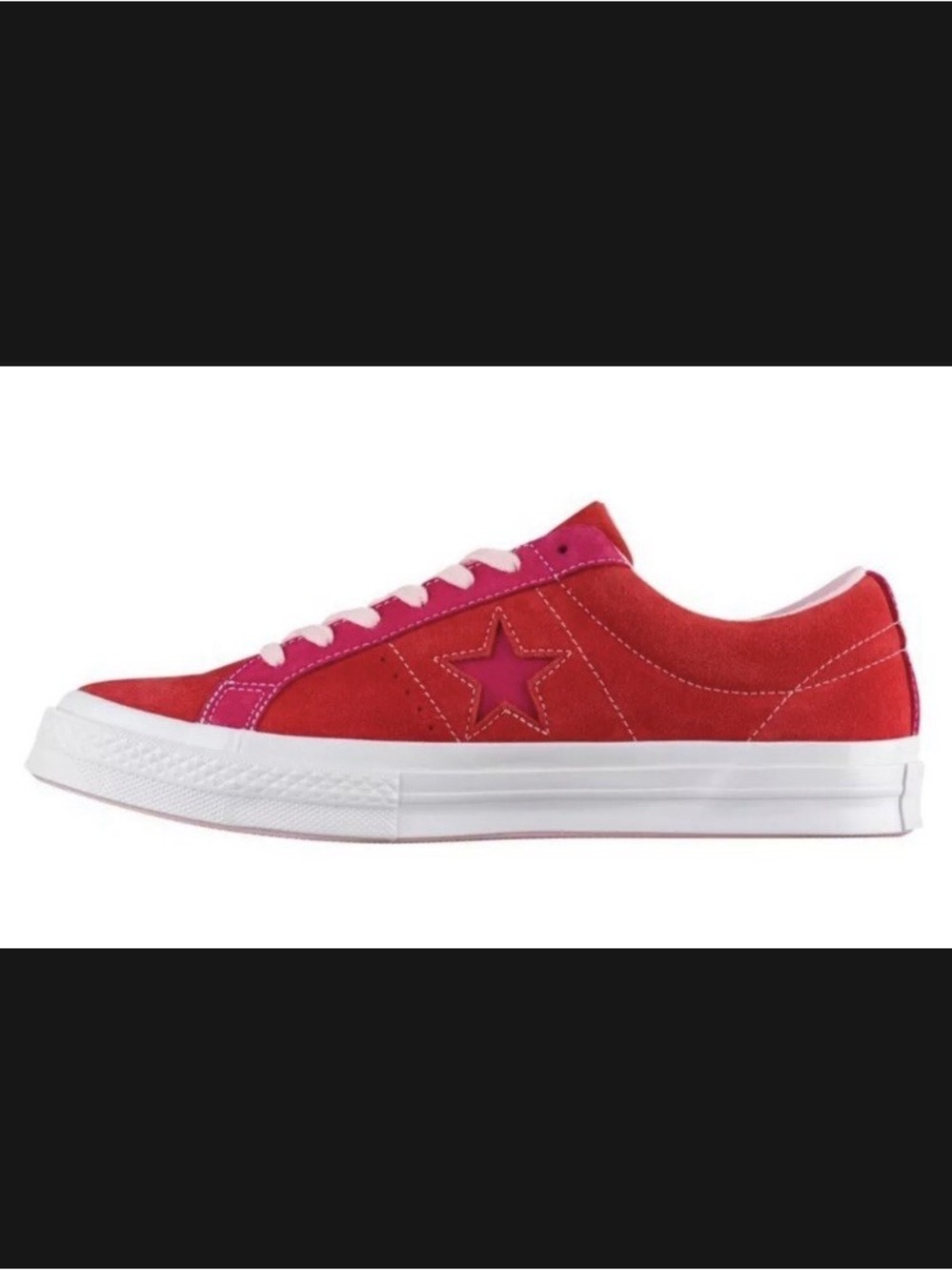 Converse One Star Ox sneakers in the Enamel Red and Pink Pop colorway.